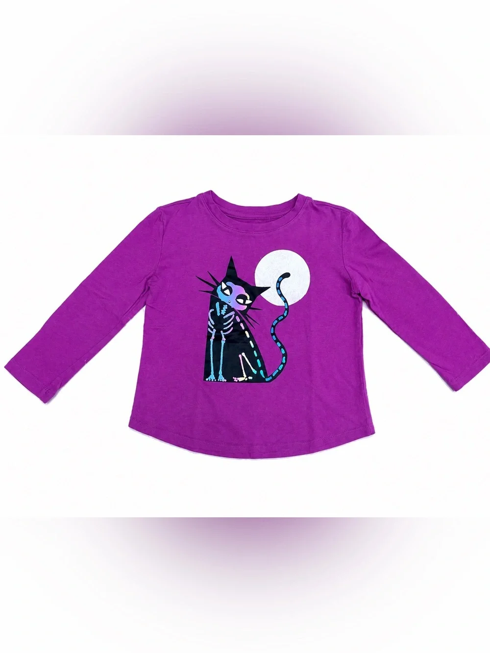 GAP Purple 100% Organic Cotton Holographic Cat Print Halloween T-Shirt - size 5